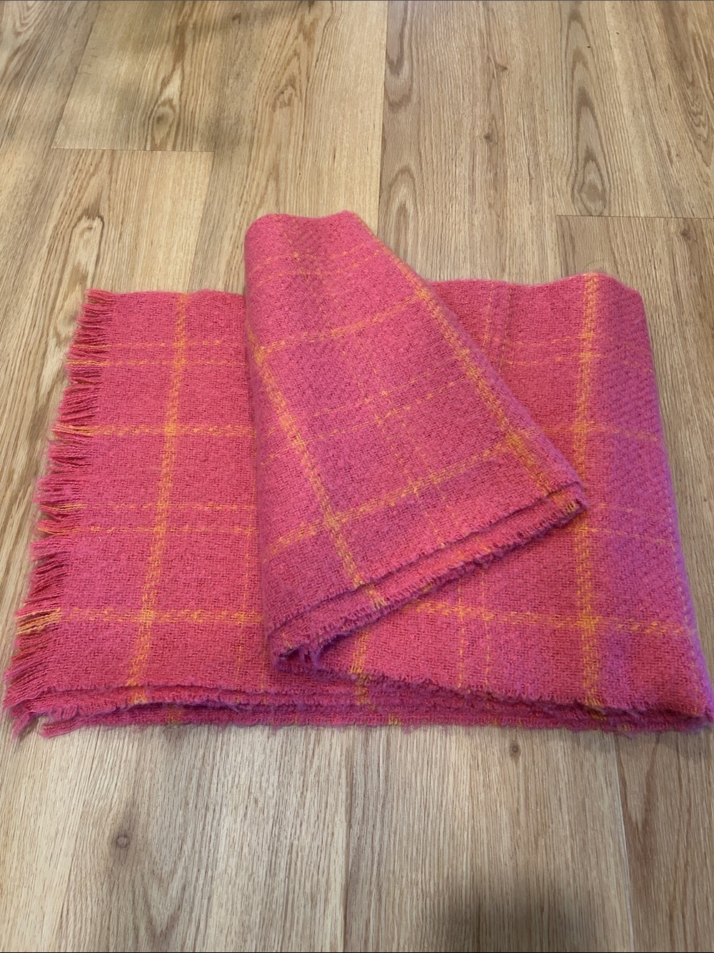 Banana Republic Pink & Orange, Over-sized, Plaid Fringe Scarf